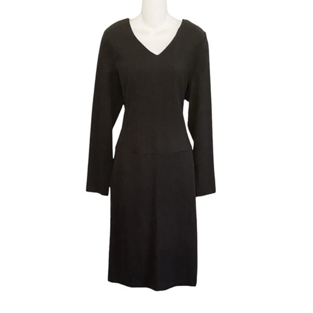 NWT Talbots black ponte stretch long sleeve pocketed dress 14